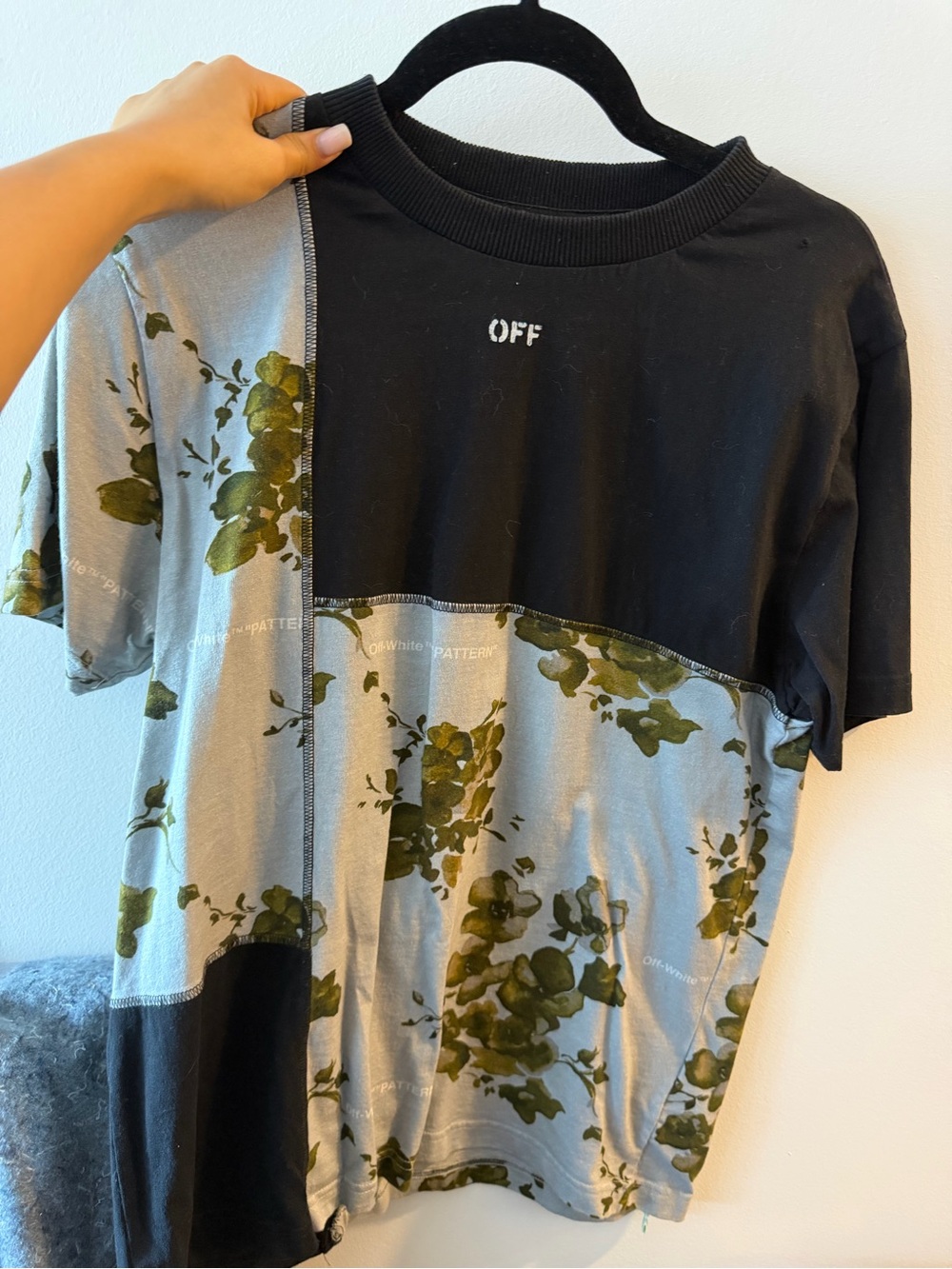 Off-White Black & Olive Patchwork Floral Tee